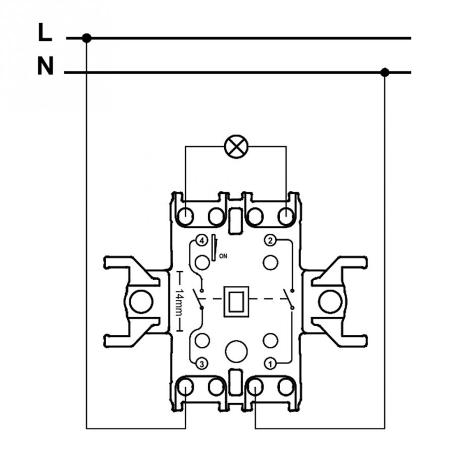 Схема подключения 2-полюсного выключателя Asfora Schneider Electric EPH0200161