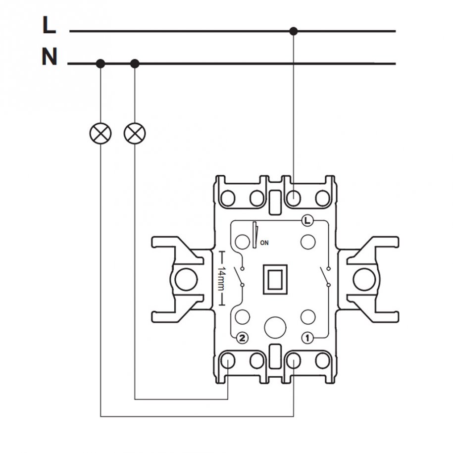 Схема подключения 2-клавишного выключателя Asfora Schneider Electric EPH0300161