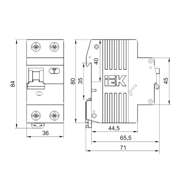 Автоматический выключатель дифференциального тока АВДТ32 B16 10мА IEK MAD22-5-016-B-10 размеры