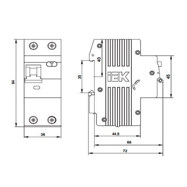 Диференційний автоматичний вимикач АВДТ32 C50 100мА IEK MAD22-5-050-C-100 розміри