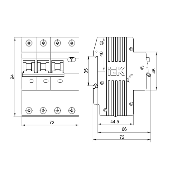 Диференційний автоматичний вимикач АВДТ34 C16 10мА IEK MAD22-6-016-C-10 розміри