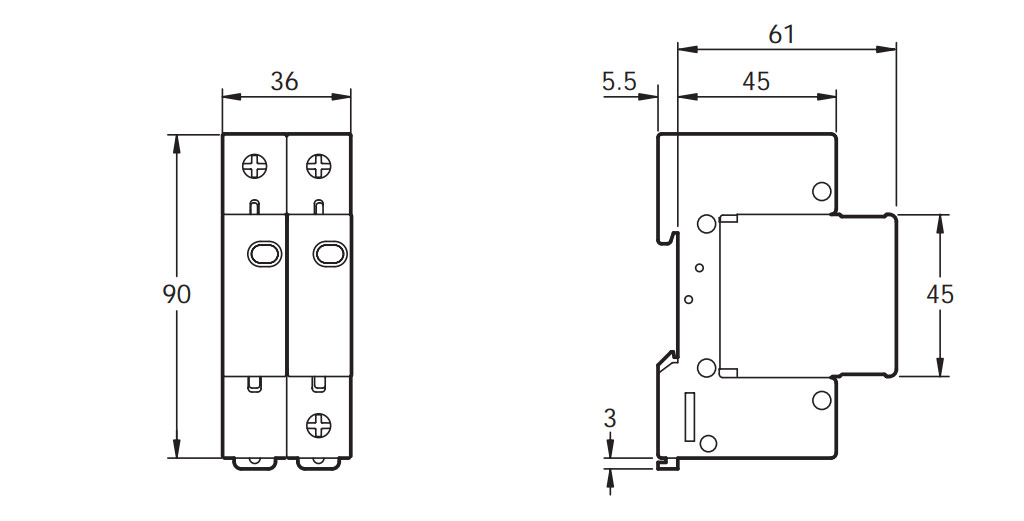 Габаритные размеры устройства защиты от импульсных перенапряжений Easy9 EZ9L33620