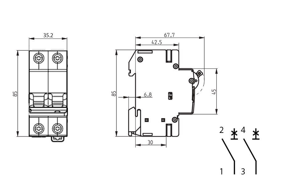Схема підключення автоматичний вимикач 2113515 eti ETIMAT 6
