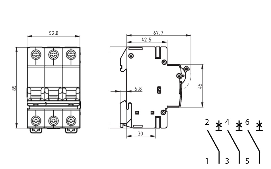 Схема подключения автоматический выключателя 2164519 eti ETIMAT 6