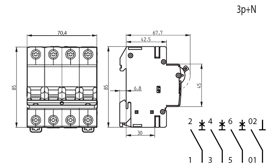 Схема підключення автоматичний вимикач 2146518 eti ETIMAT 6