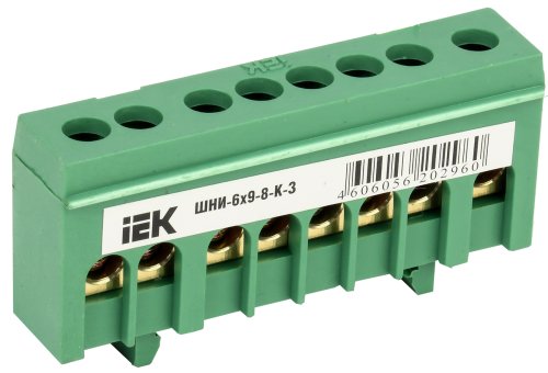 Шина PE земля в корп изол. на DIN-рейку ШНИ-6х9- 8-К-З ИЭК, YNN10-69-8KD-K06