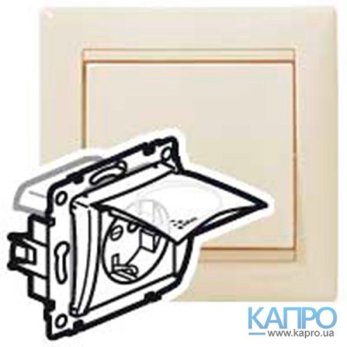 Розетка з заземл.контактом з кришкою зі шторками IP44 Valena 774120 сл.кістка