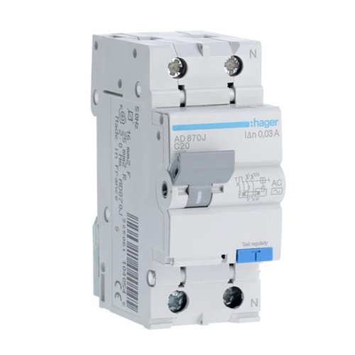 Диф.автомат 2-п 4,5kA Hager AD860J C AC-10/0,03А