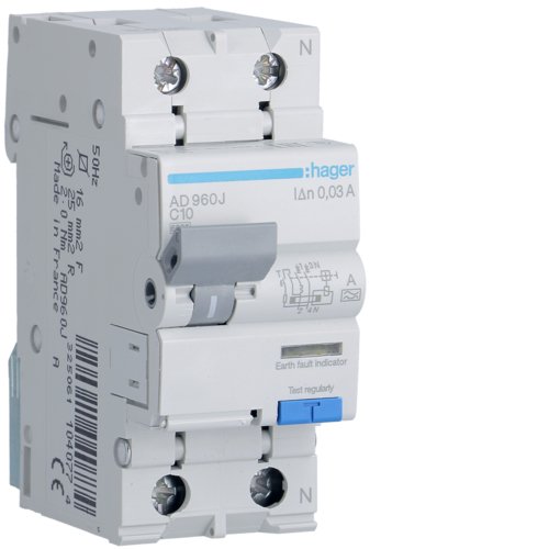 Диф.автомат 2-п 6кА Hager AD960J C (A-10/0,03А)