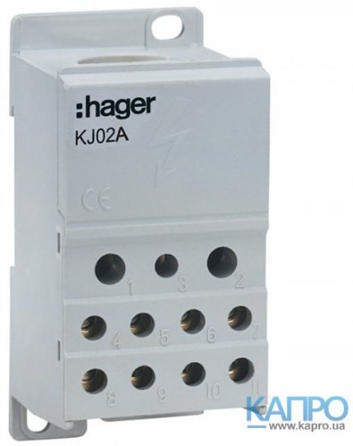 Блок розподільний клемний 250A Hager KJ02A (вхід 1*95, вихід 2*25*16+4*10)