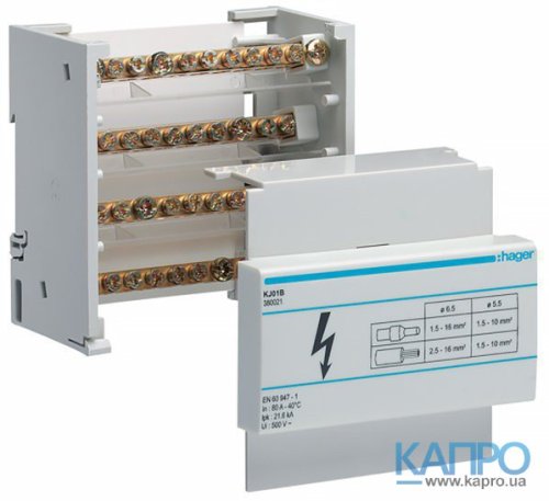 Блок розподільний клемний 80A Hager KJ01B (вхід 1*16, вихід 8*10)
