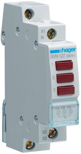 Индикатор наличия напряжения LED тройной 230V 1мод.Hager SVN127 3красн