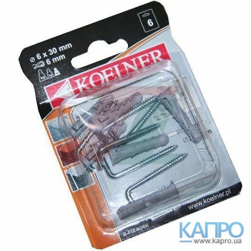 Дюбель распор+шуруп L-крюч.Koelner FIX-06 K (6*30мм+М4,5)