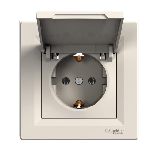 Розетка з заземл.контактом з кришкою зі шторками 16А Schneider Asfora EPH3100123 крем