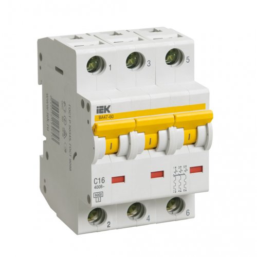 Автоматичний вимикач іЕК ВА 47-60 3Р 40А 6кА, D MVA41-3-040-D