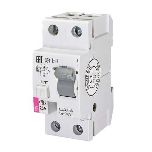 Диф.реле 2-п ETI 6kA AC EFI6-2 25/0,03A 2062132