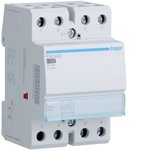 Контактор DIN 230V 3мод.Hager ESC442 40A 2нз+2нв