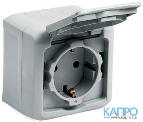 Розетка з заземл.контактом з кришкою зі шторками IP44 Forix 782393 сір