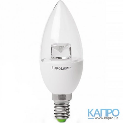 Лампа свічка LED E14 EuroLamp 50000h Led eco 6,0W/3000 LED-CL-06143(D) clear