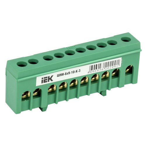 Шина PE земля в корп ізол. на DIN-рейку ШНИ-6х9-10-К-З іЕК, YNN10-69-10KD-K06