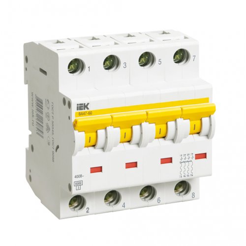 Автоматичний вимикач іЕК ВА 47-60 4Р 16А 6кА, D MVA41-4-016-D