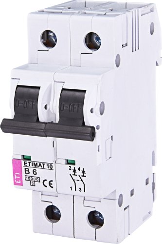 Вимикач автоматичний 2-п ETI 10kA Etimat AC B 6А 2123712