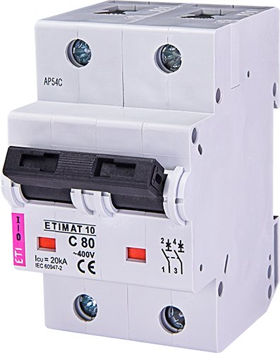 Выключатель автоматический 2-п ETI 20kA Etimat 10 AC C 80А (20 kA) 2133731