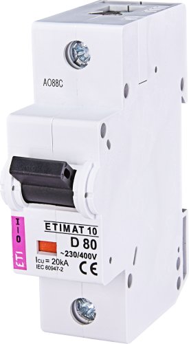 Вимикач автоматичний 1-п ETI 20kA Etimat 10 AC D 80А (20 kA) 2151731