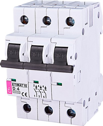 Выключатель автоматический 3-п ETI 10kA Etimat AC D 4А 2155710