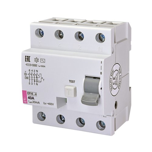 Диф.реле 4-п ETI 6kA AC EFI6-4 63/0,03A 2062139