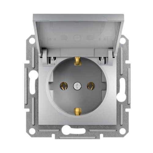 Розетка з заземл.контактом з кришкою зі шторками 16А Schneider Asfora EPH3100161 алюміній