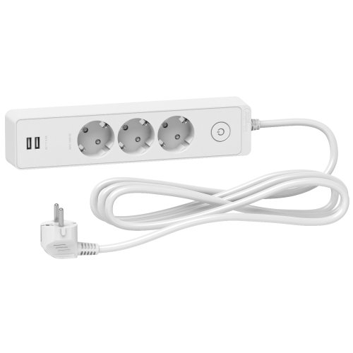 Удлинитель UNICA EXTEND на 3 розетки с заземлением+2*USB-розетки, 3м, белый