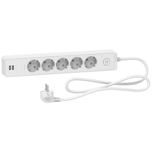 Удлинитель UNICA EXTEND на 5 розеток с заземлением+2*USB-розетки, 1.5м, белый