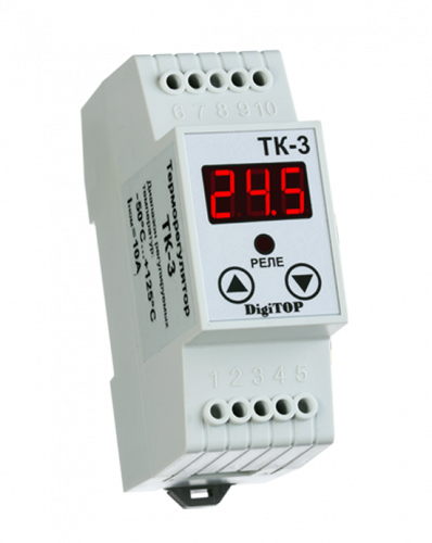 Терморегулятор DIN 1-канальный с датчиком DS18B20 DigiTop ТК-3  -55... +125, шаг: 0,1
