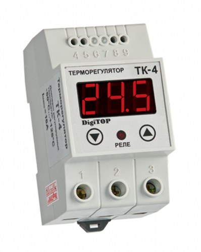 Терморегулятор DIN 1-канальный с датчиком DS18B20 DigiTop ТК-4  -55... +125, шаг: 0,1