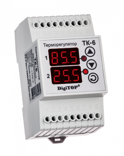 Терморегулятор DIN 2-канальный с датчиком DS18B20 DigiTop ТК-6 -55... +125, шаг: 0,1