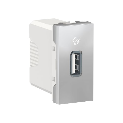 Розетка USB, 1-местная, 5 В / 2100 мА, 1-мод., NU342830 UNICA NEW алюминий  Розетка USB, 1-местная, 5 В / 2100 мА, 1-мод., NU342830 UNICA NEW алюминий