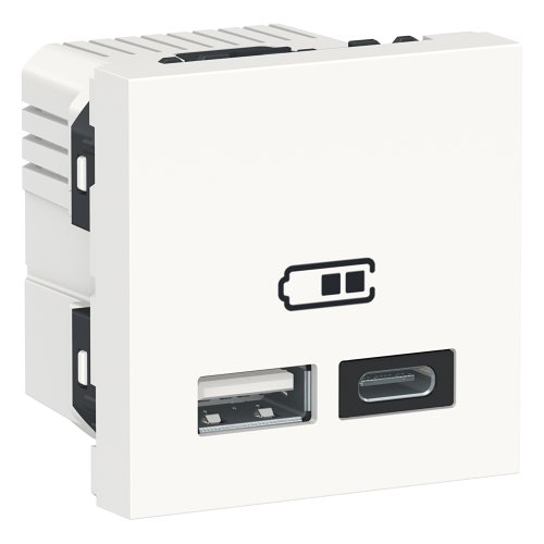 Двойная USB розетка A+C, 2-модуля, NU301818 UNICA NEW белый  Двойная USB розетка A+C, 2-модуля, NU301818 UNICA NEW белый