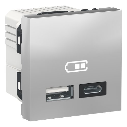 Двойная USB розетка A+C, 2-модуля, NU301830 UNICA NEW алюминий