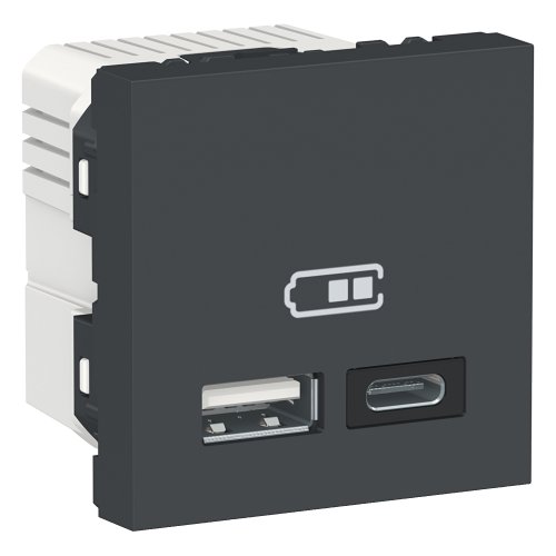 Двойная USB розетка A+C, 2-модуля, NU301854 UNICA NEW антрацит