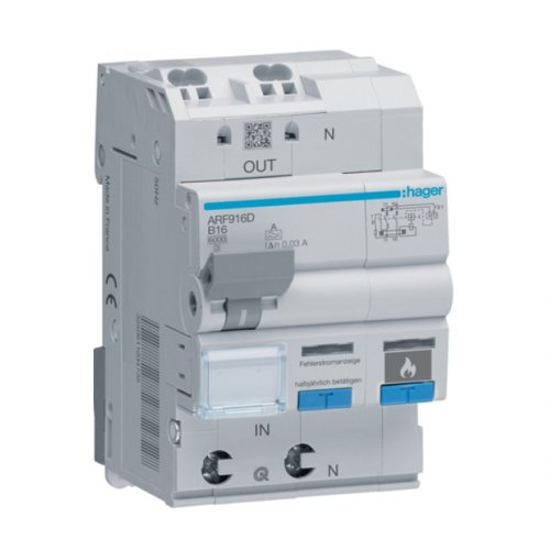 Діфавтомат з дуговим захистом AFDD, 1P+N 6kA B-20A 30mA A, Hager ARF920D