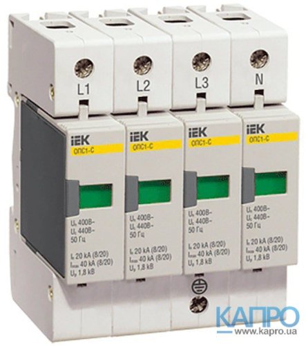 Разрядник перенапряж.400V ИЭК ОПС1-C 4p In=20кА, Im=40kA MOP20-4-C