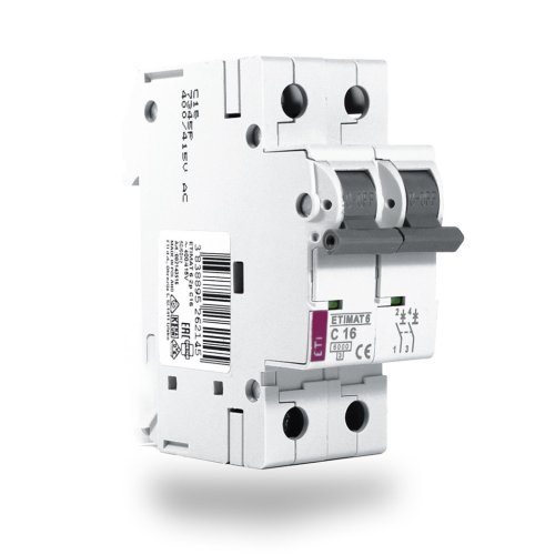 Выключатель автоматический 2-п ETI 6kA Etimat 6 AC D 16A 2163516