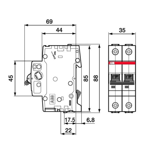 Выключатель автоматический 2-п Abb 6kA S202 D 16А 2CDS252001R0159