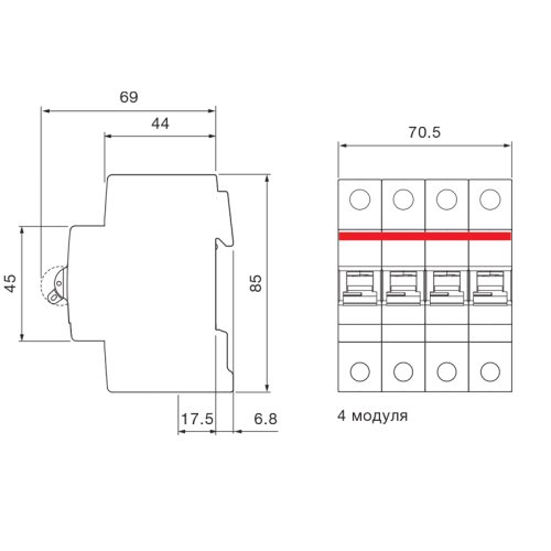 Выключатель автоматический 4-п Abb 6kA S204 C 100А 2CDS254001R0824