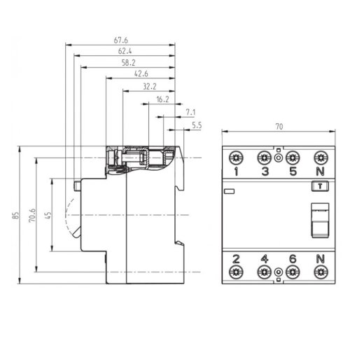 Диф.реле 4-п ETI 10kA AC EFI-4 63/0,1A 2063144