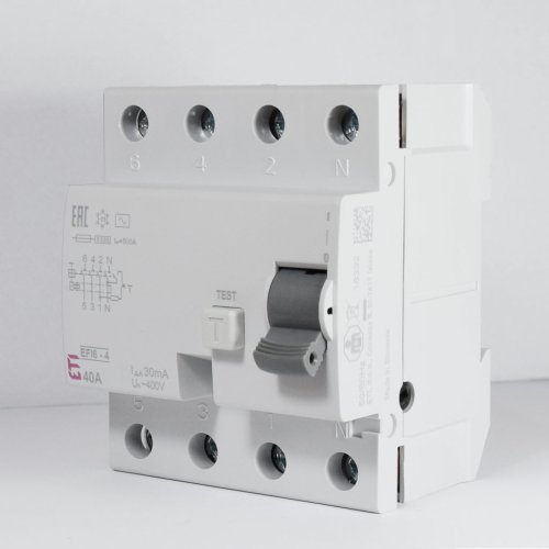 Диф.реле 4-п ETI 6kA AC EFI6-4 63/0,03A 2062139
