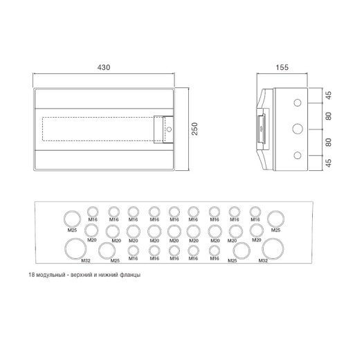 Щит накладний 18-мод. IP65 Mistral65 (750°) прозорі дверцята, с клемным блоком