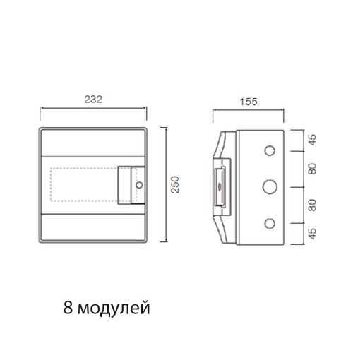 Щит накладной 8-мод. IP65 Mistral65 (650°), прозрачная дверь, без клемм, 1SL1201A00