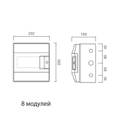Щит накладной 8-мод. IP65 Mistral65 (650°), непрозрачная дверь, без клемм, 1SL1101A00